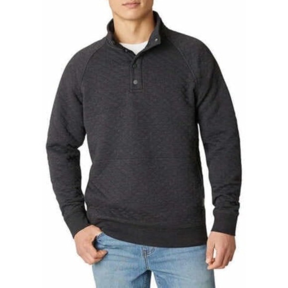 Eddie Bauer Men Medium 1/4 Button Neck Gray Quilted Sweater Outdoors Gorpcore